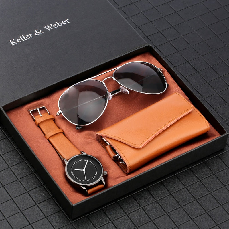 Kit Presente com Relógio + Óculos + Carteira